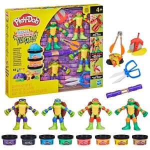 Play-Doh Teenage Mutant Ninja Turtles Cowabunga Creations Bendy 4 Inch Action Figures Set, Kids Arts & Crafts, TMNT Toys for Boys & Girls 4+