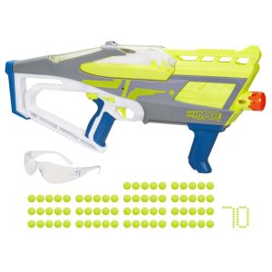 Nerf Hyper Evolve-100 Blaster, 70 Nerf Hyper Rounds, Spring-Open Hopper, Up To 110 FPS Velocity, Eyewear Included