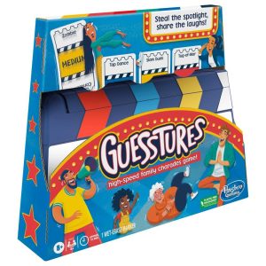Guesstures Game, Charades Family Game for 4+ Players, Custom Cards and Clapper, Ages 8+