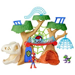 Spidey and His Amazing Friends Dino-Webs Treehouse Playset with Spider-Man toys, Ages 3+