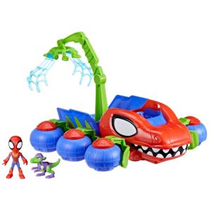 Spidey and His Amazing Friends Dino-Webs Crawler Vehicle with Spider-Man toys, Ages 3+